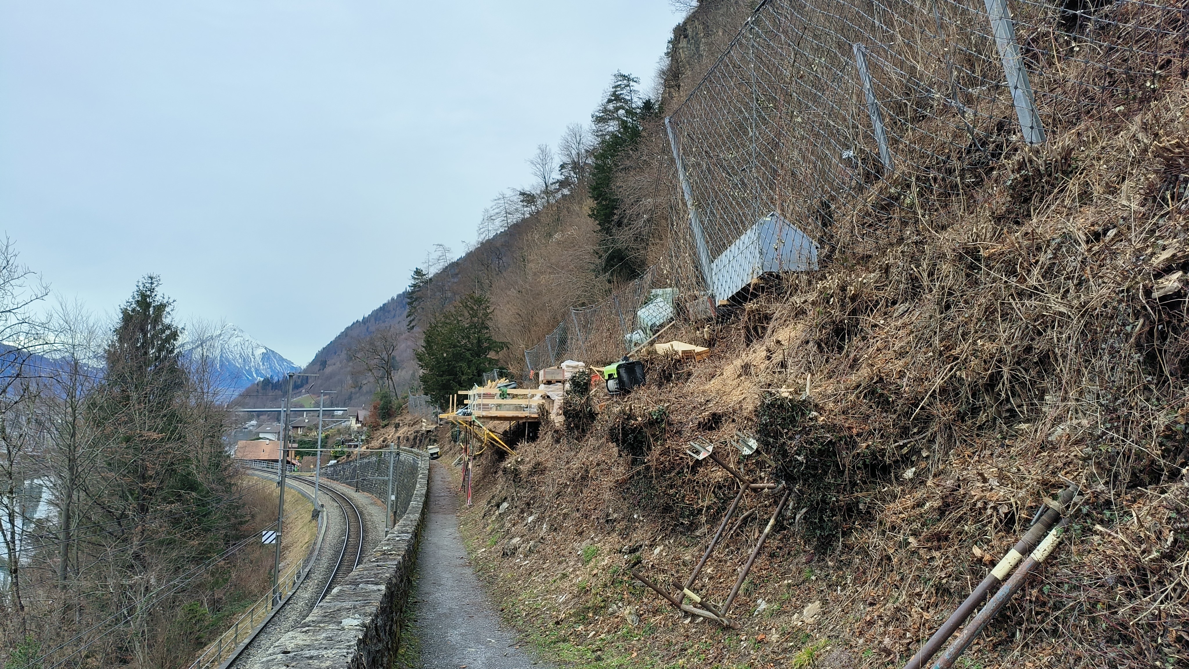 Erhalt Steinschlagbarriere durch Ankerersatz (Ringgenberg, BE), Installation oberhalb Fussweg